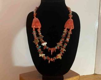Spiny Oyster And Turquoise Fetish Necklace