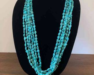 Six Strand Turquoise Necklace with Heishi shell accents