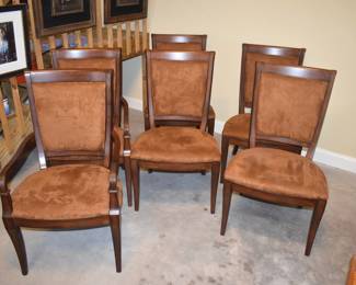 Set of 6 upholstered dining chairs 4 side chairs and 2 arm chairs.