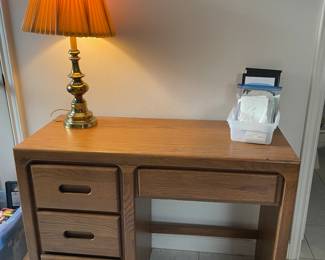 Solid wood desk, Stiffel brass lamp