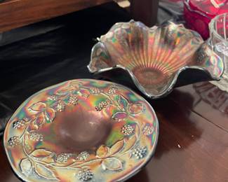 Northwood Glass Antique green iridescent carnival glass & Fenton carnival glass