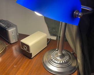 Cobalt blue glass bankers lamp