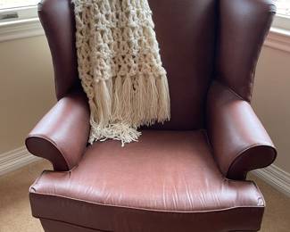 Stunning high quality leather wing backed chair