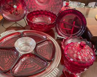 Vintage Manhattan Depression Glass ruby red relish tray