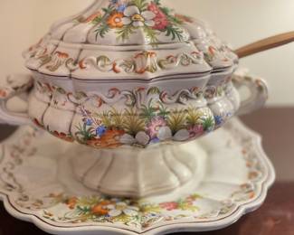 Vintage Italian Soup Tureen with serving plate Marked Bassano Italy