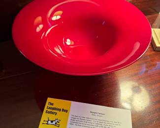 Donald Carlson red glass bowl on pedestal