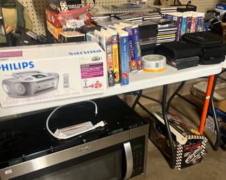 VHS, DVDs, CDs, microwave