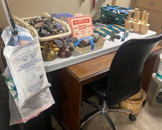 Vacuum, sprinkler repair, desk, office chair