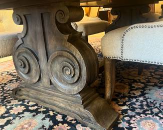 Hooker dining table with 2 leaves (88” without leaves, each 20”, so table extends up to 128”)