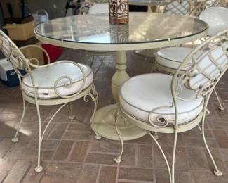 Mid century Robert Woodard table and chairs, two sets available.  