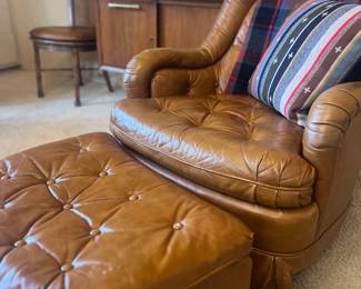 Vintage Heritage camel leather swivel chair and ottoman