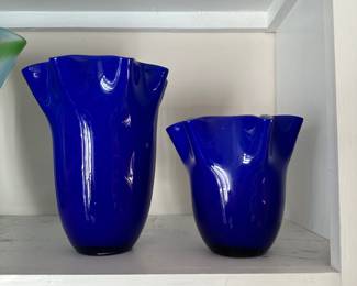 Pair of Cobalt Blue handkerchief vases 