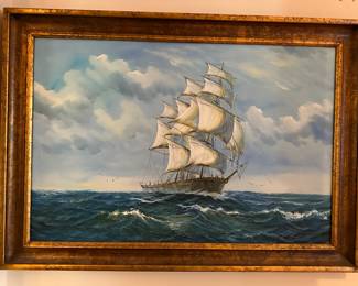 Framed cutter ship painting 