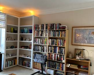 Vintage automatic slide projector, Alesis BRC with roll around stand, books, figurines, vintage treasures.