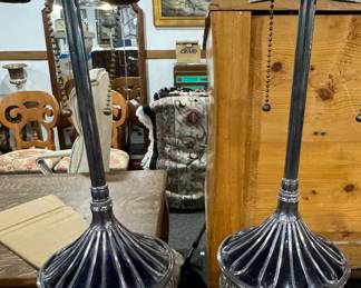 Pair Vintage Table lamps(Blue Glass & Metal)
