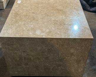Travertine Side End Table Cube With Chrome Wheels
