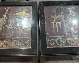Asian Black Laquer Inlay Side Tables(2)