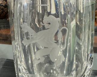 Etched Crystal Lion Vase