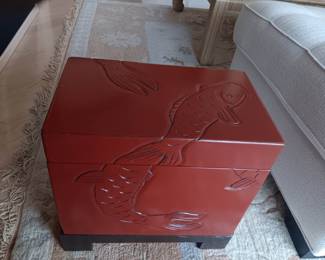 Koi Fish Red Lacquered Asian Chest