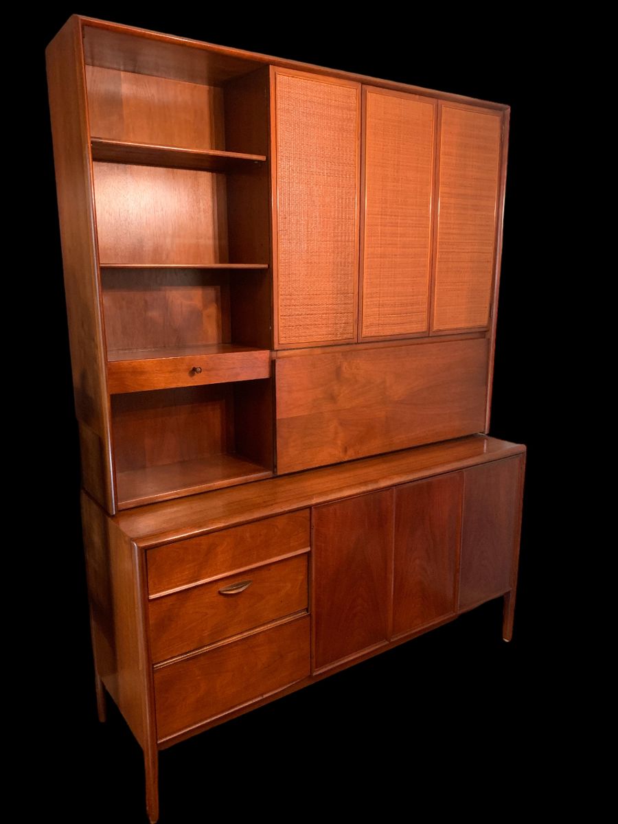 Drexel by Barney Flagg walnut mid century, modern buffet and hutch