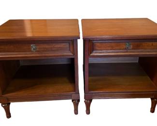 Henredon pair of bedside tables with three plug electrical outlet inside