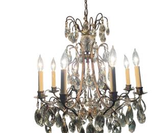 Antique brass, and crystal chandelier
