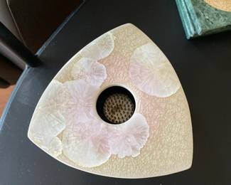 Pink/Cream Triangular Crystalline Pottery Frog