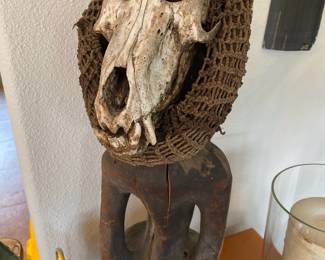 Baboon Skull/ Wood Statue