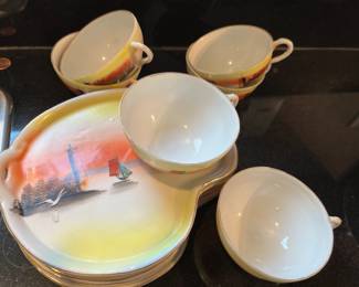 Japan Lusterware Snack Set Hand Painted Luncheon Plates and Cups - Service for 6