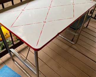 Mid Century Modern Red/White Enamel Top Folding Table
