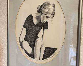 Framed & Matted Pen Drawing Print "The Dancer Rests" Signed by Claire Phillips