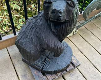 Small Wood Carved Bear Statue