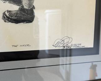 Framed & Matted Pen Drawing Print "The Hiker" Signed by Dacie McCallum