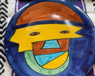 Mexican Majolica Pottery Plate Signed by Hechoen