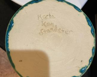 Karla Kay StandeferSet of 4 Green Pottery Goblets Signed by Karla Kay Standefer