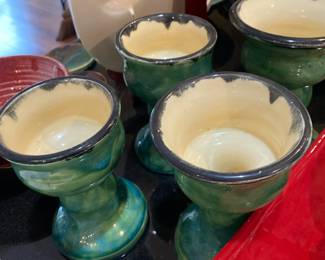 Set of 4 Green Pottery Goblets Signed by Karla Kay Standefer