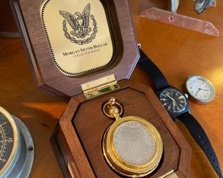 1921 Morgan Silver Dollar Pocket Watch with Skeleton Case