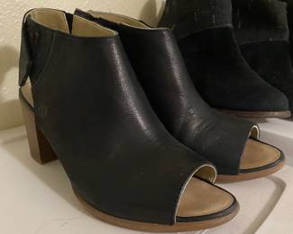 Josef Seibel Black Leather Block Heeled Open Toe Ankle Boots