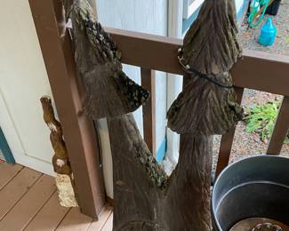 Wood Carved Double Tree Statue/Welcome Sign