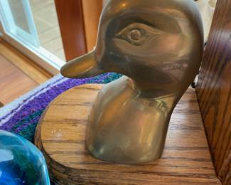 Oak/Brass Duck Head Bookends