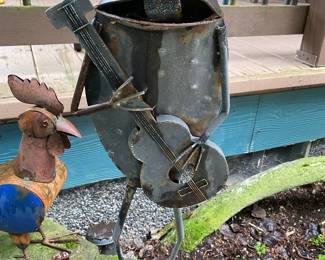 Metal Sculpture of Frog Playing Guitar