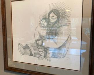 Alaskan Eskimo Mother & Child Art Print Signed by Claire Fejes