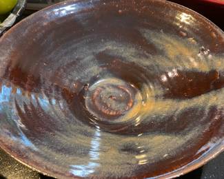 Dark Brown/Cream Pottery Bowl Signed by Dana