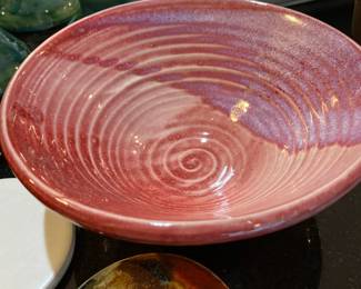 Bruning Studio Red Pottery Pasta Bowl with Swirl Pattern