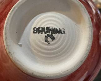 Bruning Studio Red Pottery Pasta Bowl with Swirl Pattern