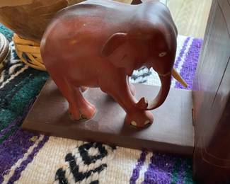 Wood Carved Elephant Bookends
