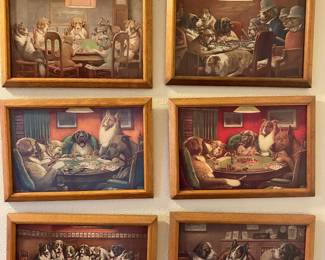 6 Framed Prints of Dogs Playing Poker