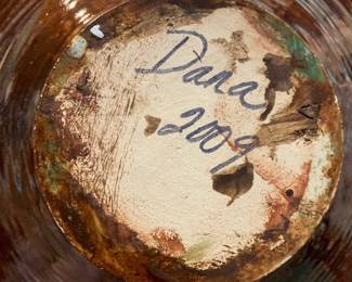 Dark Brown/Cream Pottery Bowl Signed by Dana