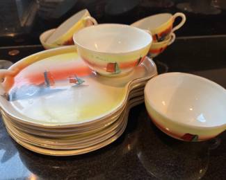 Japan Lusterware Snack Set Hand Painted Luncheon Plates and Cups - Service for 6
