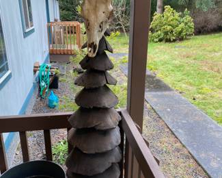Deer Skull, Wood Carved Pine Tree Statue